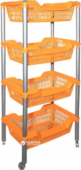 Этажерка универсальная Martika Джета 4 корзины на колесиках Оранжевая (С736 ОРЖ)