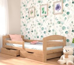 Кровать детская деревянная (массив бука) ТМ Луна Винни с ящиками и бортиком 90х200 натуральный бук