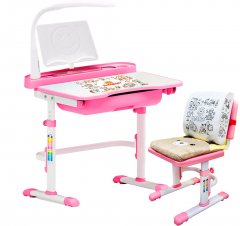 Комплект мебели Evo-kids Evo-17 (стул+стол+полка+лампа) Белый-розовый (Evo-17 PN)
